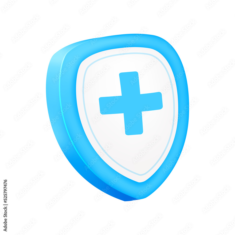 Fototapeta premium Medical mark shield blue. Protection concept. Icon 3d.