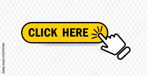  Click here with hand clicking. Isolated website download panel icon with hand finger clicking cursor  register design vector