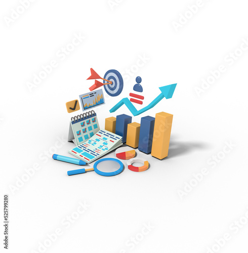 3d illustration of graph bar  planning business growth