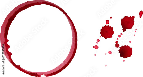 Watercolor round spots of red wine, drops, splashes, spilled wine glass. PNG.