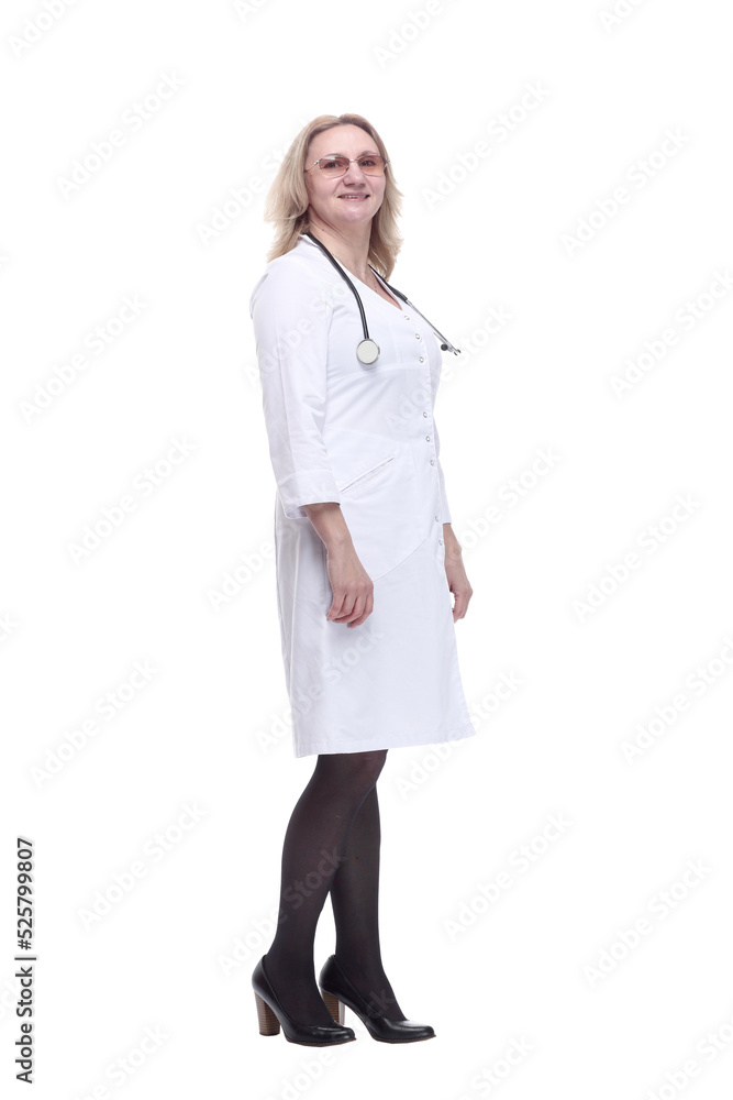 smiling female medic looking at you. isolated on a white smiling female medic looking at you. isolated on a white