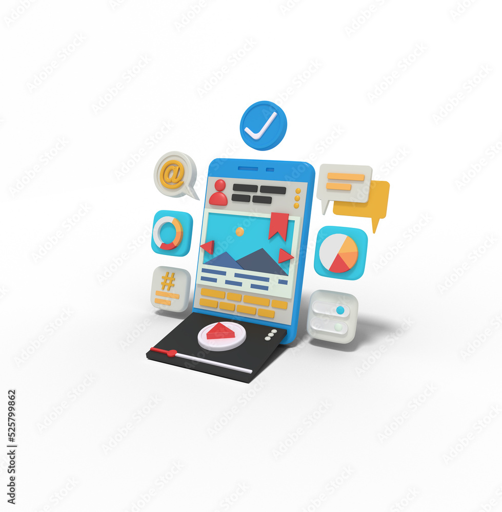 3d Illustration of online multi media on smart phone