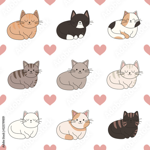 Seamless pattern hand drawn cute cats. Perfect for scrapbooking, greeting card, poster, sticker kit.