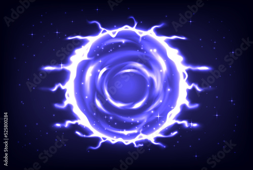 Circle teleport podium. Portal science futuristic stage. Sci-fi digital hi-tech in HUD projector. Magic gate in game fantasy. Portal to another universe. Warp ring, teleport gate in cartoon