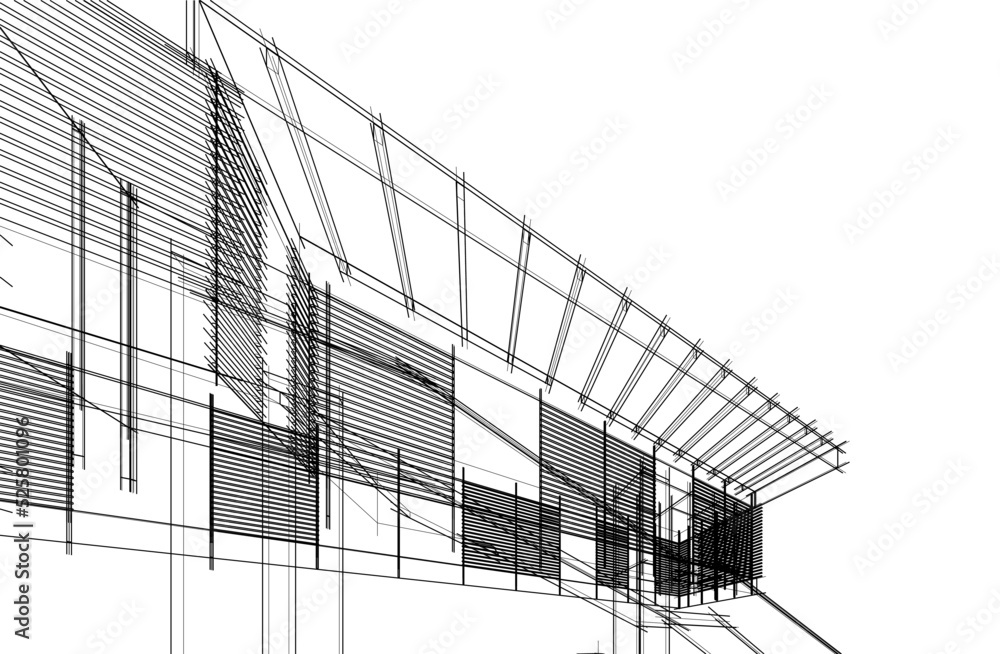 Modern building architectural drawing vector illustration Modern building architectural drawing vector illustration