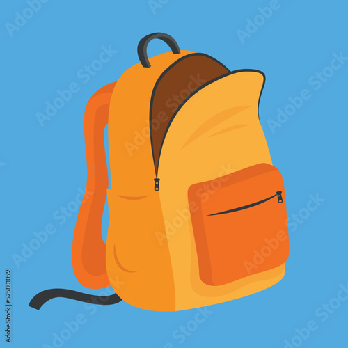 Orange unzipped backpack, illustration, vector