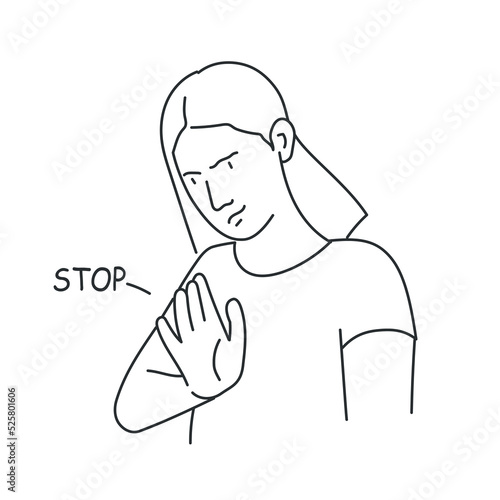 Woman saying no, showing denial, ignore or stop gesture.