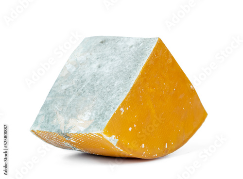 Obraz na plátně Piece of old expired spoiled mouldy cheese isolated on white background