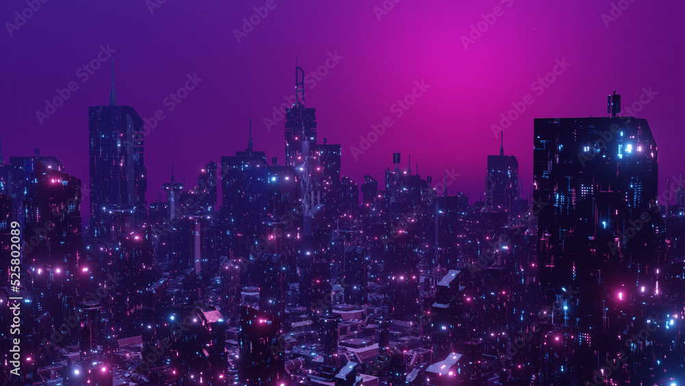 Fototapeta premium Rooftop View Dystopian Concept Background 3d Render