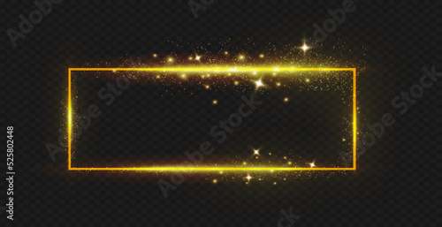 Rectangular frame with light effects. Golden frame.Vector illustration, eps