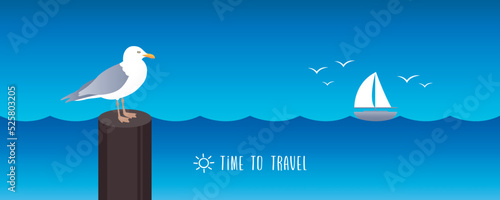 gull and yacht sailboat on the sea marine design