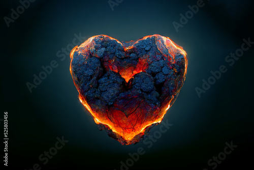 An unusual gift for Valentine s Day. Scorching fire in the shape of a heart. Beautiful heart made of fiery lava. Flame symbol of love