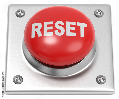 Obraz na płótnie Red Button with Reset Text Isolated on White 3D Render Illustration