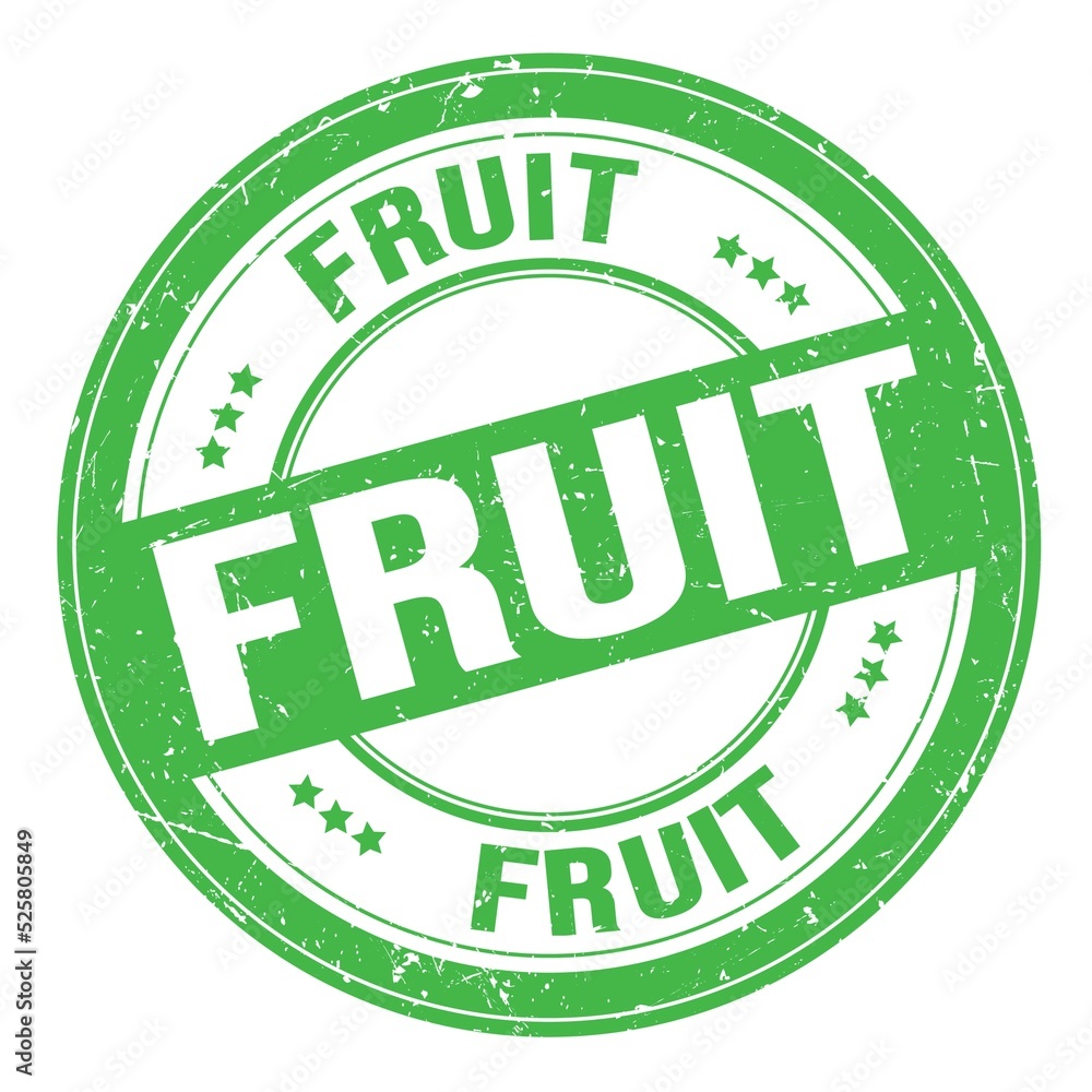 FRUIT text written on green round stamp sign FRUIT text written on green round stamp sign