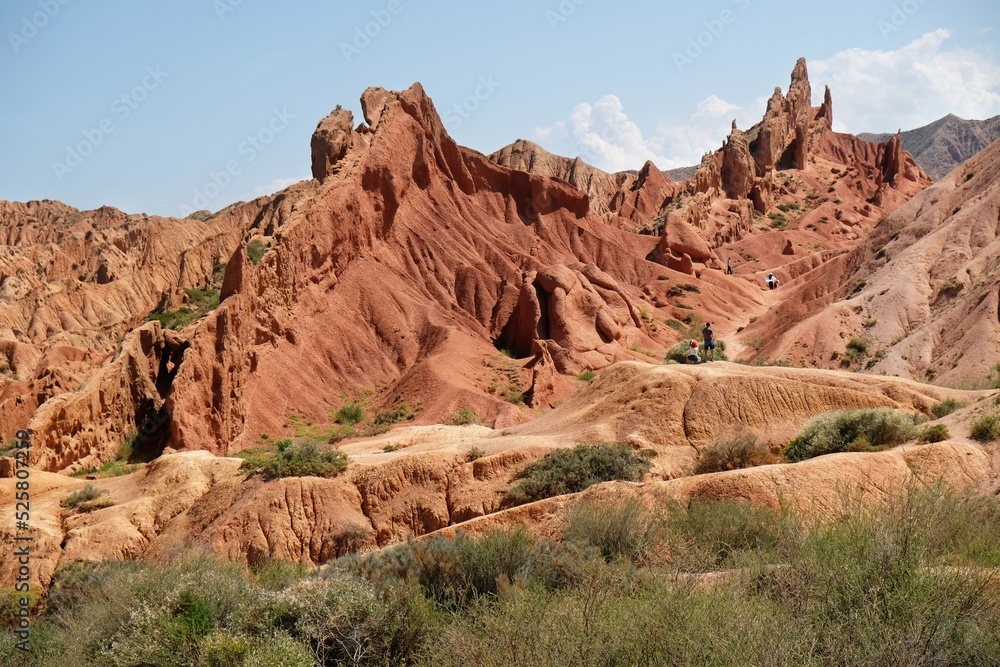 Kyrgyzstan. The Fairytale canyon or Skazka Canyon, a colourful natural attraction on the southern shore of Lake Issyk Kul