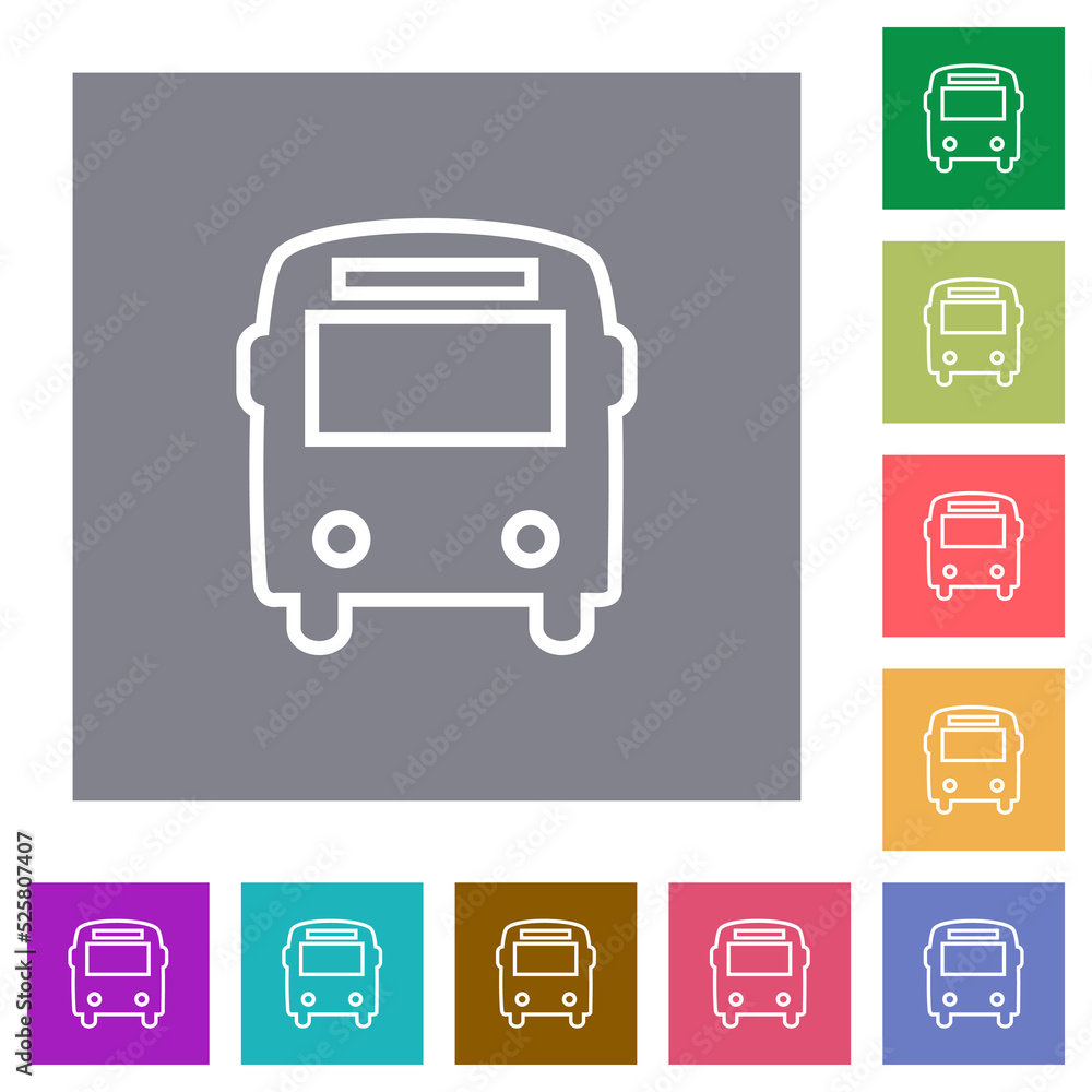 Bus front view outline square flat icons Bus front view outline square flat icons
