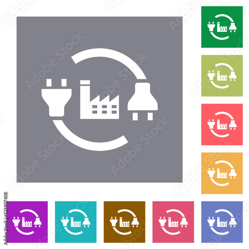 Power plant square flat icons
