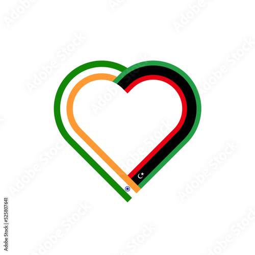 friendship concept. heart ribbon icon of indian and libyan flags. vector illustration isolated on white background