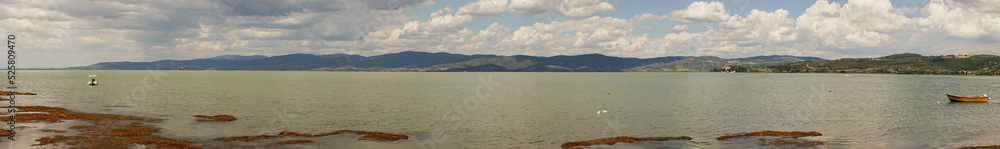 Panoramic view of lake Trasimeno from Isola Polvese, Italy