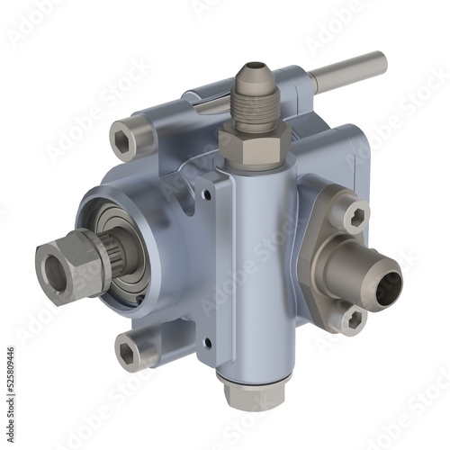 Automotive steering pump assembly parts 3D rendering
