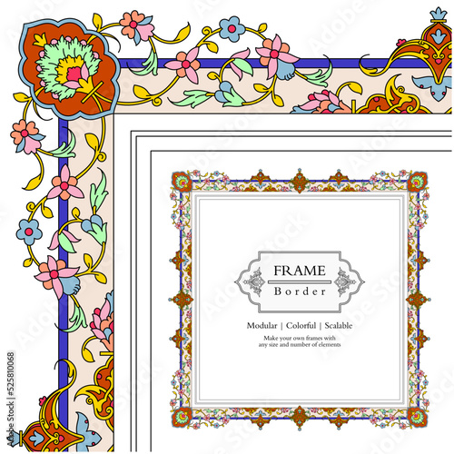 Frame mandala persian arabic turkish islamic hindi indian tibetan traditional colorful vector pattern texture vintage ornate retro elegant ornamental borders frames floral ornaments tazhib 14-v1-t2