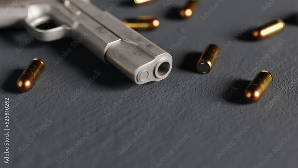 gun and bullet concept image, 3d rendering gun and bullet concept image, 3d rendering