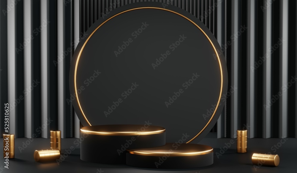 3D rendering of blank product background for cream cosmetics Modern black podium background 3D rendering of blank product background for cream cosmetics Modern black podium background