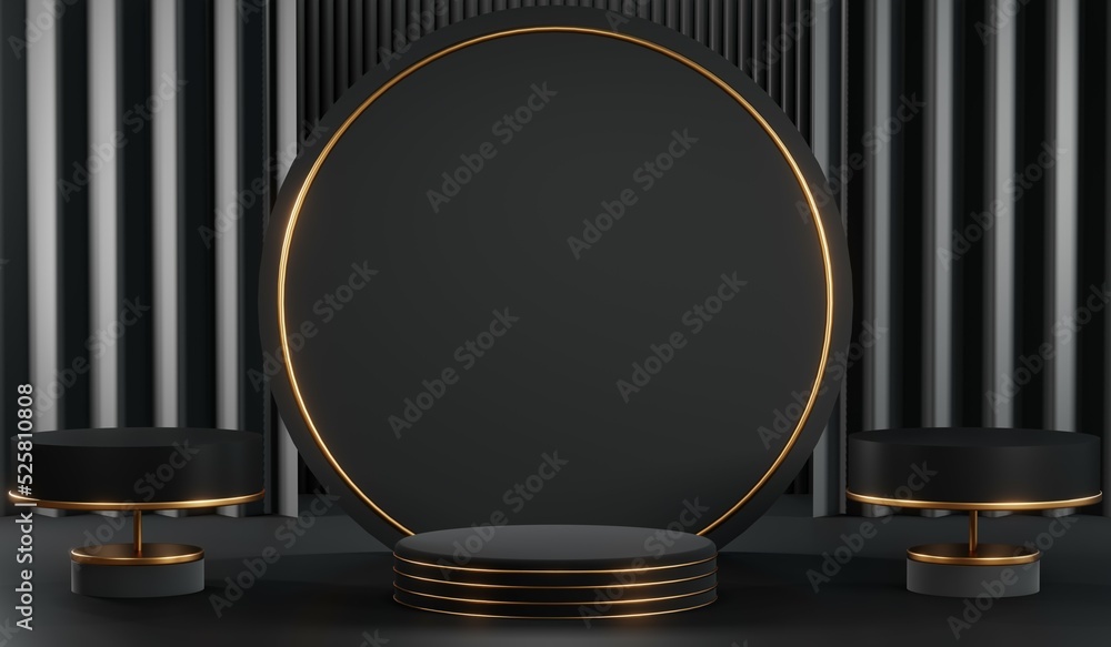 3D rendering of blank product background for cream cosmetics Modern black podium background 3D rendering of blank product background for cream cosmetics Modern black podium background