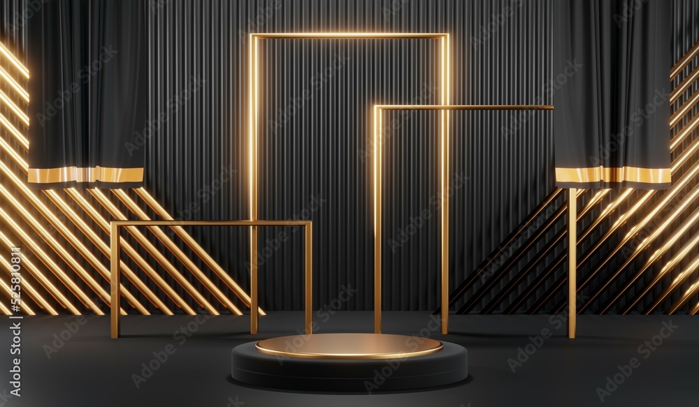 Obraz premium 3D rendering of blank product background for cream cosmetics Modern black podium background