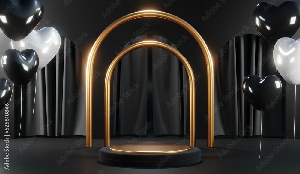 3D rendering of blank product background for cream cosmetics Modern black podium background 3D rendering of blank product background for cream cosmetics Modern black podium background