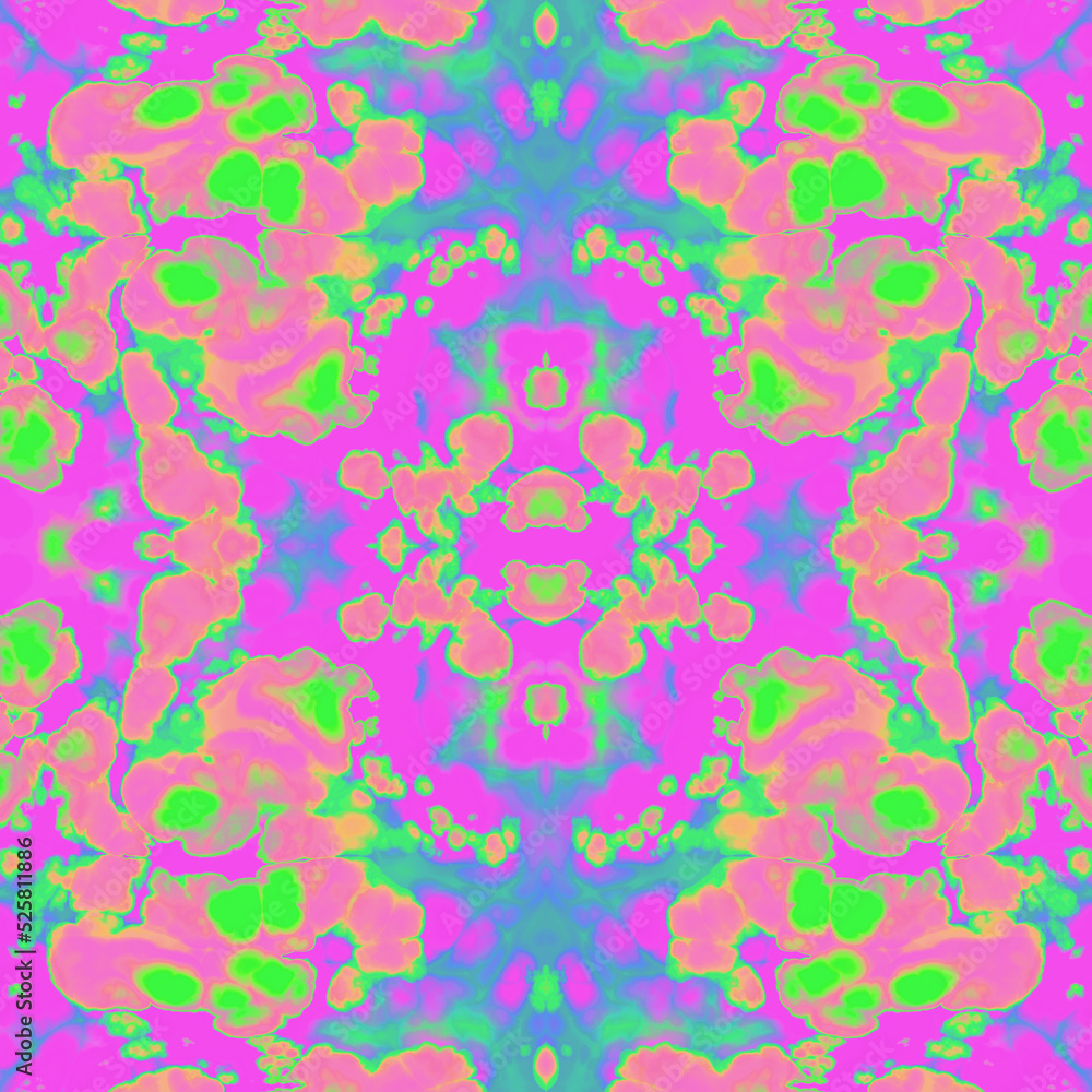 Acid Multicolor Tie-Dyed Effect Textured Kaleidoscope Pattern