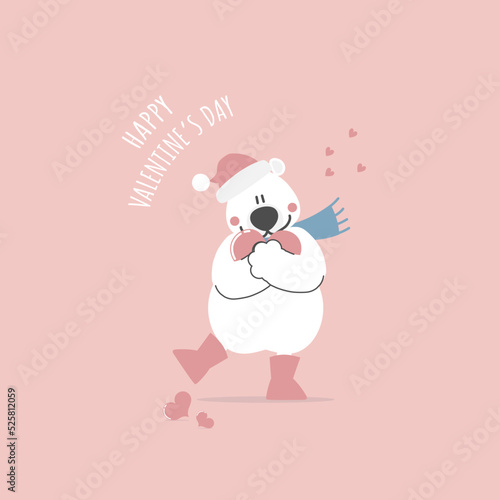 cute and lovely hand drawn white polar bear holding heart, happy valentine's day, love concept, flat vector illustration cartoon character costume design © buzstop