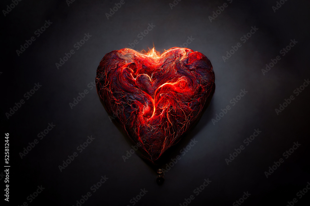 Scorching fire in the shape of a heart. An unusual gift for Valentine's Day. Flame symbol of love. Beautiful heart made of fiery lava Scorching fire in the shape of a heart. An unusual gift for Valentine's Day. Flame symbol of love. Beautiful heart made of fiery lava