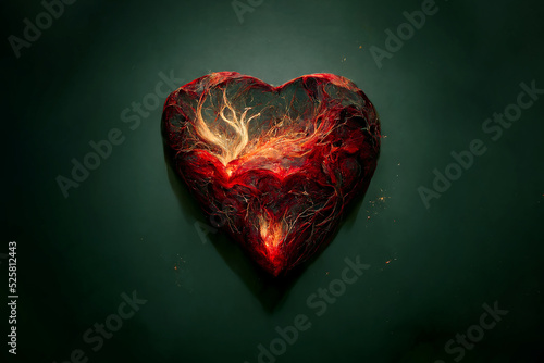 Beautiful heart made of fiery lava. Flame symbol of love. An unusual gift for Valentine's Day. Scorching fire in the shape of a heart