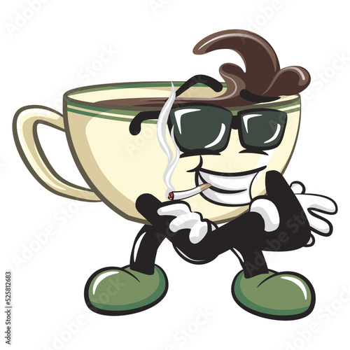 cartoon smart cup illustration vector wearing sunglasses and smoke