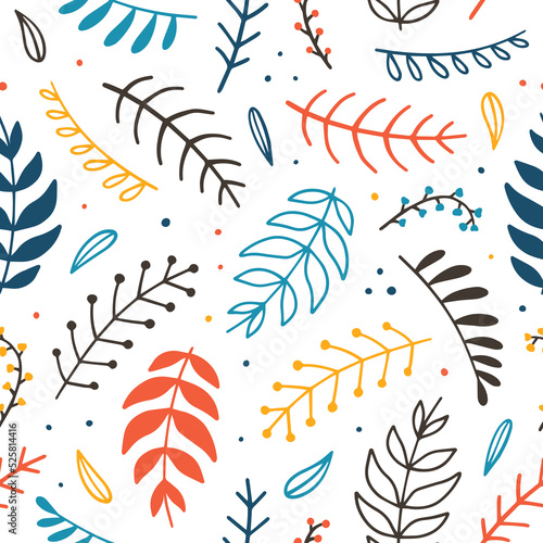colorful cute seamless pattern of leaves and branches vector illustration for textile, clothes, print