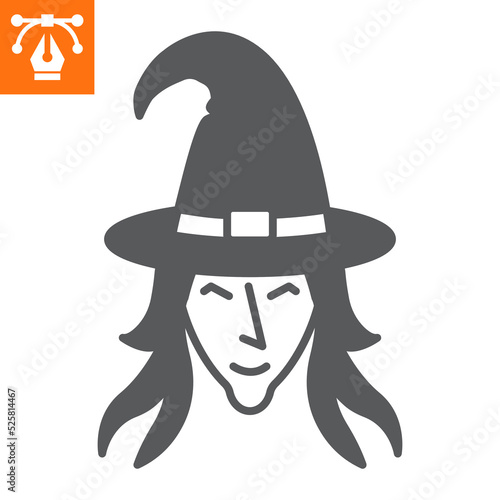 Witch solid icon, glyph style icon for web site or mobile app, halloween and magic, witch face vector icon, simple vector illustration, vector graphics with editable strokes.