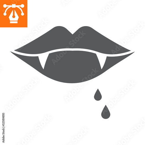 Vampire teeth solid icon, glyph style icon for web site or mobile app, halloween and holiday, vampire lips vector icon, simple vector illustration, vector graphics with editable strokes.