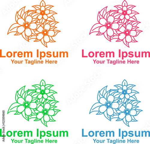 set of flowers. creative design in the form of beautiful flowers and fresh leaves. 