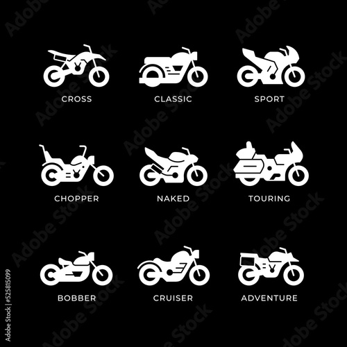 Set glyph icons of motorcycle
