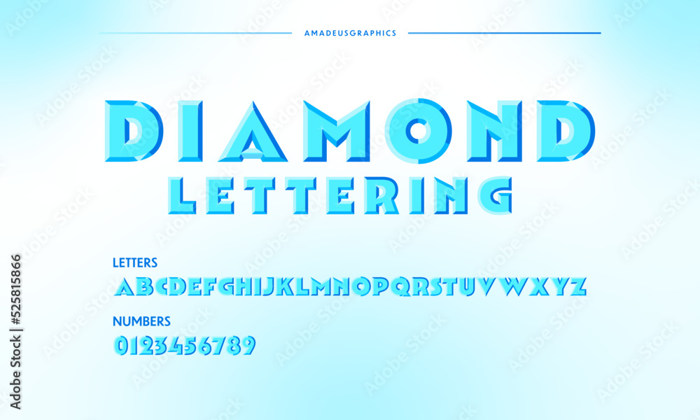 Diamond lettering, suitable for web, print, digital. Vector illustration. Ornamental lettering. Funky letters and numbers. Gem shaped letterings. Suitable for logo, banner. Display font, typeface.