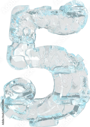 Symbol made of transparent ice. number 5