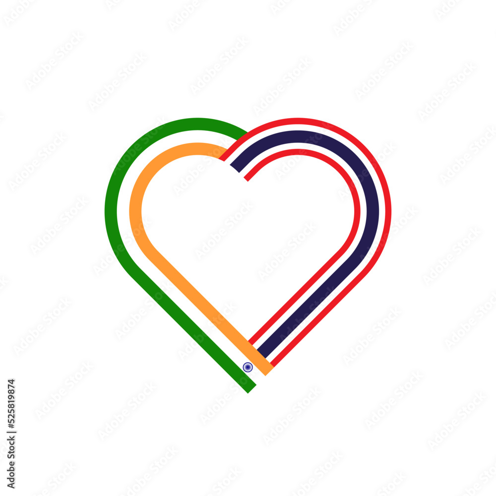 friendship concept. heart ribbon icon of indian and thai flags. vector illustration isolated on white background friendship concept. heart ribbon icon of indian and thai flags. vector illustration isolated on white background