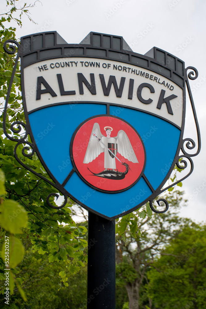 Fototapeta premium Alnwick town sign. Northumberland, UK