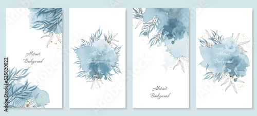 Abstract templates, banners for social media posts in gentle cool blue tones. Backgrounds for discounts and promotions, invitations. Vector