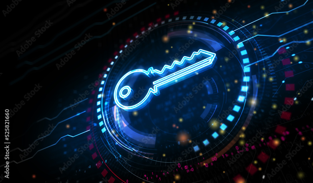 Cyber security with Key symbol digital concept 3d illustration Cyber security with Key symbol digital concept 3d illustration