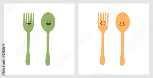Spoon and fork cartoons isolated on white background vector illustration.