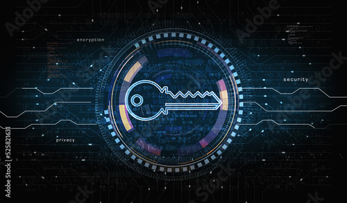 Cyber security with Key symbol digital concept 3d illustration