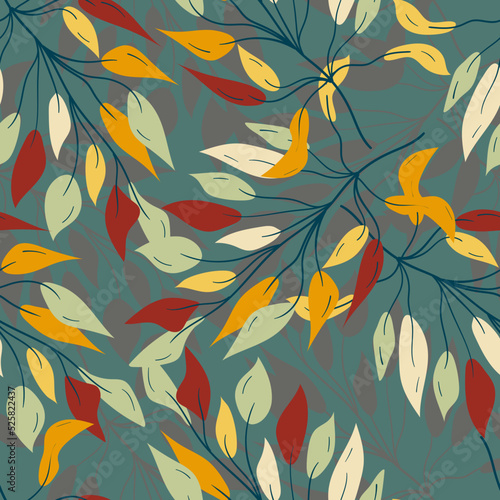 Seamless botanical pattern with leaves