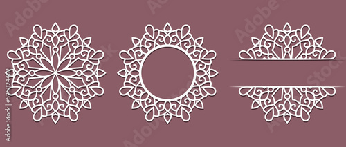 Big set of Christmas decorations - balls with a Santa Claus, deer, snowflake, candle, angel, snowman, gift, sock, Christmas tree, house. Template for laser cut. New Year theme. Vector illustration